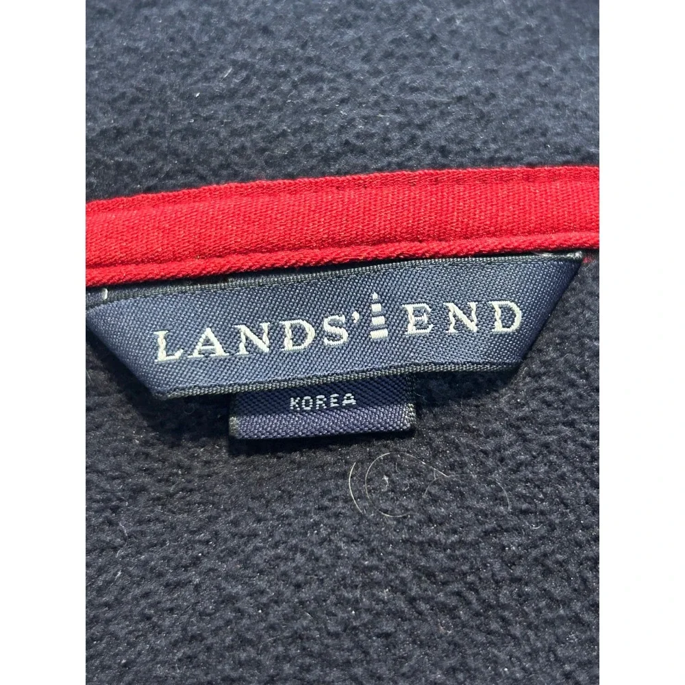 Lands End Womens Red Fleece Full Zip Jacket Navy‎ Blue Neck Outdoor Layering S